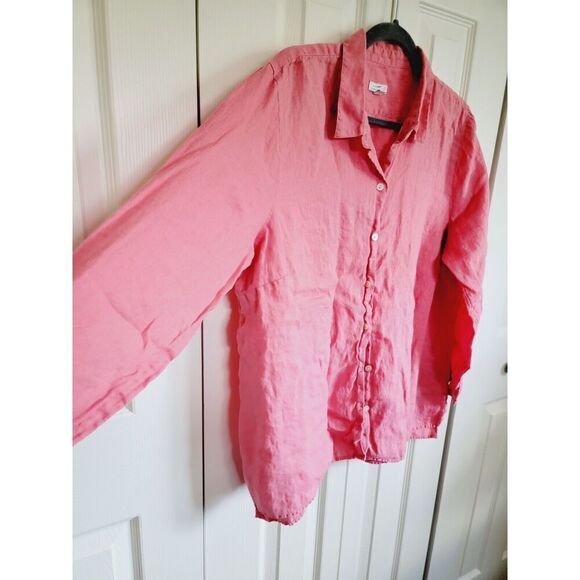 J Jill XL Love Linen Button Down Shirt Pink Peach Long Sleeve Blouse 100%‎ Linen - Picture 2 of 6